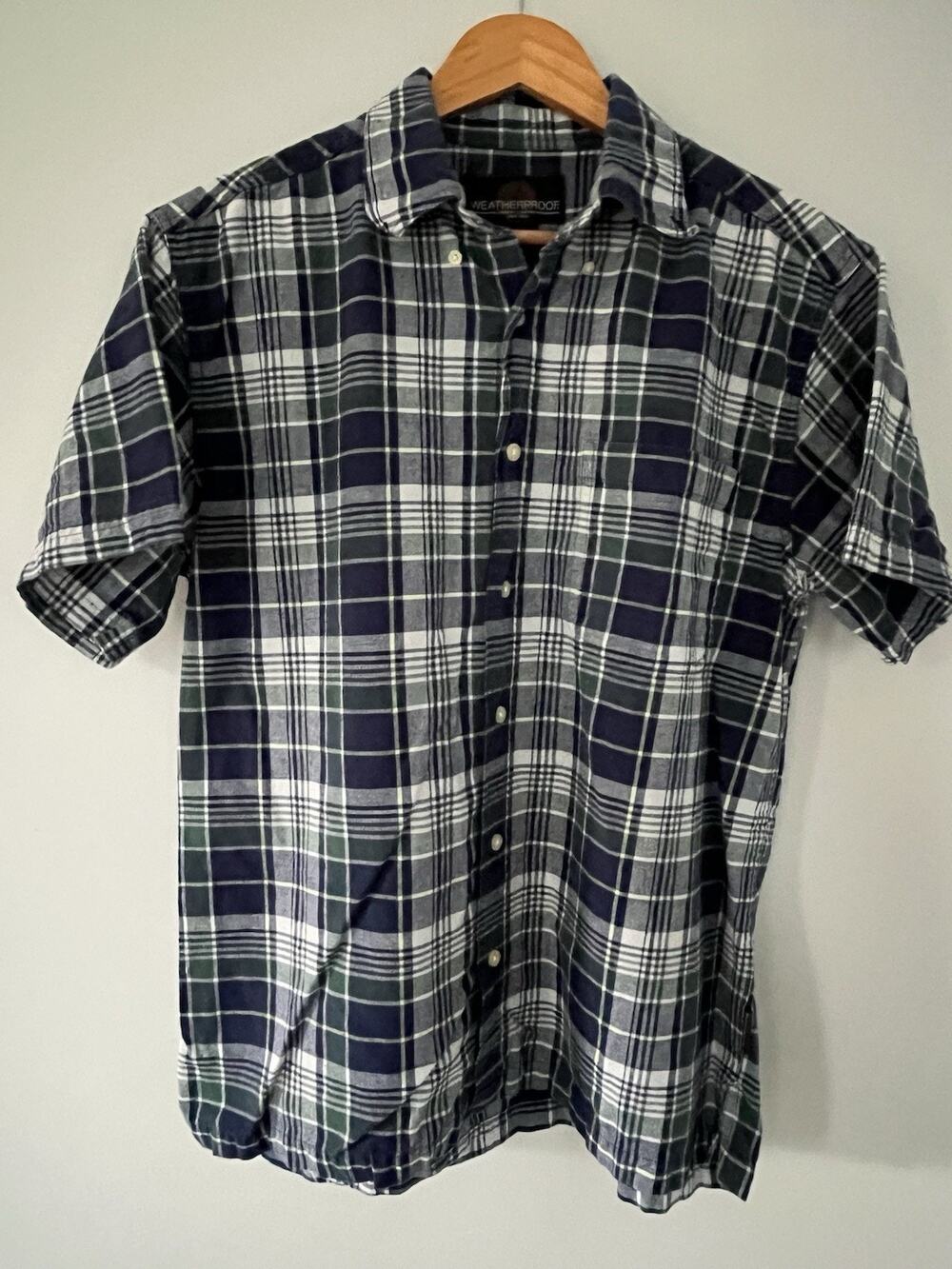 Weatherproof Blue Green Plaid Flannel Shirt Mens Medium